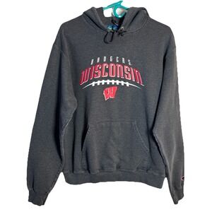 Champion Wisconsin Badgers Hoodie Men's M Eco Fleece Gray Pullover NCAA